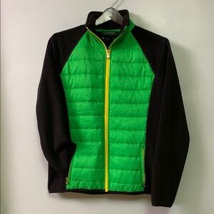 Lauren Ralph Lauren Vibrant Green and Black Fleece Puffer Jacket
